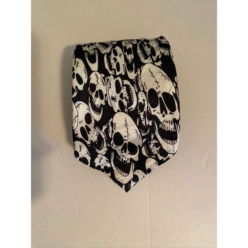 Keith Daniels The Last Laugh Skull Necktie Black Silver Gothic Punk Handmade Tie